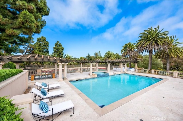 1129 Via Mirabel, Palos Verdes Estates, CA 90274 - view of swimming pool featuring a pergola, a patio area, and a pool with connected hot tub