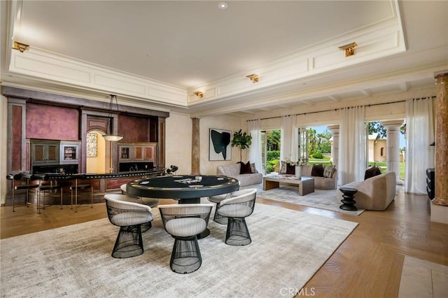 1129 Via Mirabel, Palos Verdes Estates, CA 90274 - dining room with crown molding and decorative columns