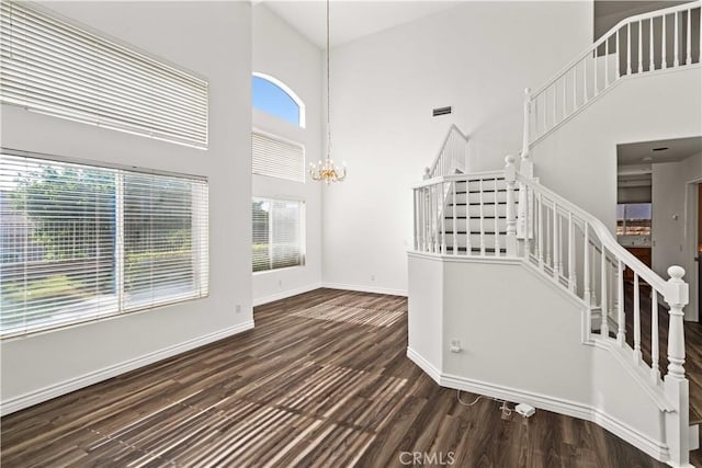 27545 Wellsley Way, Valencia, CA 91354 - entrance foyer with a high ceiling, stairway, a chandelier, and wood finished floors