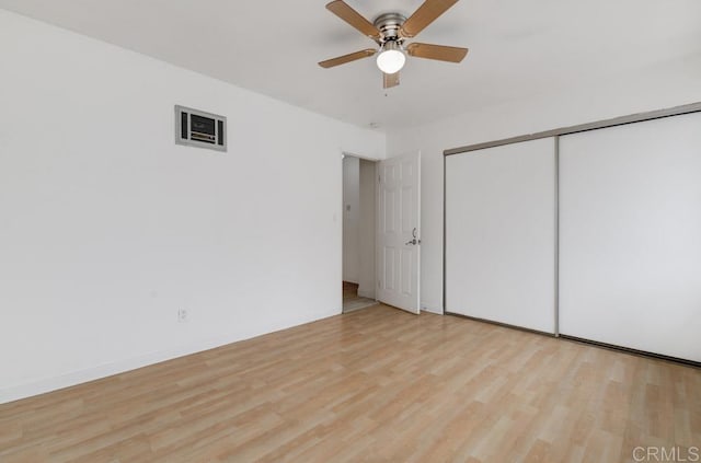 3414 Del Este Way, Oceanside, CA 92056 - unfurnished bedroom featuring light wood-type flooring, a closet, and a ceiling fan