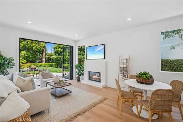 38 San Raphael, Dana Point, CA 92629 - living area with light wood finished floors, recessed lighting, and a glass covered fireplace