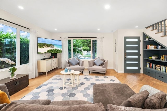 21225 Kent Ave, Torrance, CA 90503 - living area featuring plenty of natural light, stairway, and recessed lighting