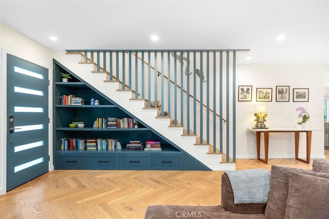 21225 Kent Ave, Torrance, CA 90503 - stairway featuring recessed lighting and built in shelves