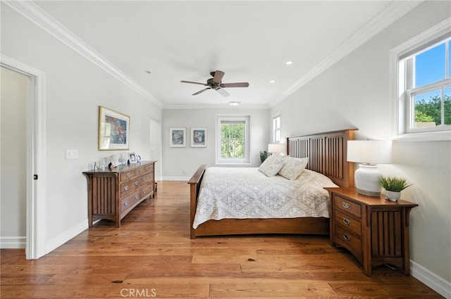 72 Shade Tree, Irvine, CA 92603 - bedroom featuring light wood-style flooring, ornamental molding, recessed lighting, and ceiling fan