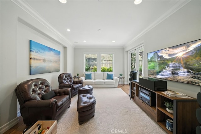 72 Shade Tree, Irvine, CA 92603 - living area featuring crown molding, recessed lighting, and wood finished floors