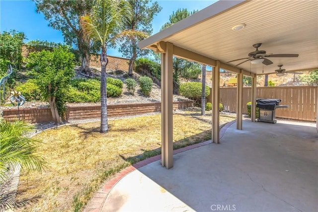 11142 Malone St, Rancho Cucamonga, CA 91701 - view of patio featuring ceiling fan and a grill