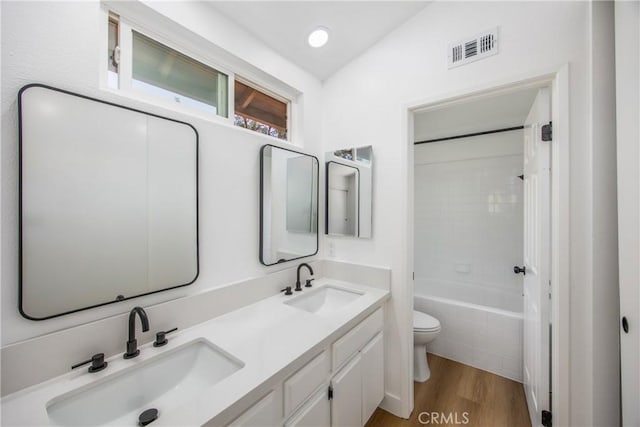 11142 Malone St, Rancho Cucamonga, CA 91701 - full bath featuring double vanity, wood finished floors, and recessed lighting