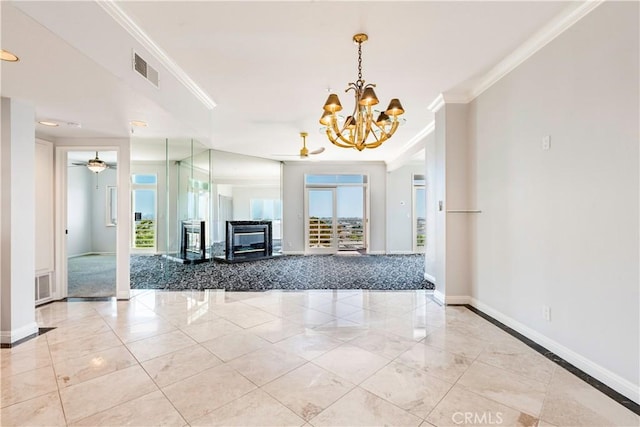 2604 E 20th St Unit 304, Signal Hill, CA 90755 - foyer with ornamental molding, a chandelier, carpet, and a ceiling fan