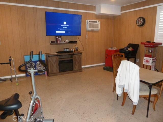 15411 Runnymede St, Van Nuys, CA 91406 - living room featuring a wall unit AC and wood walls