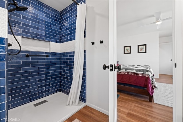 131 Gemini St, Lompoc, CA 93436 - full bath with a shower stall, wood finished floors, and ceiling fan
