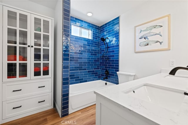 131 Gemini St, Lompoc, CA 93436 - bathroom with double vanity, wood finished floors, and shower / washtub combination