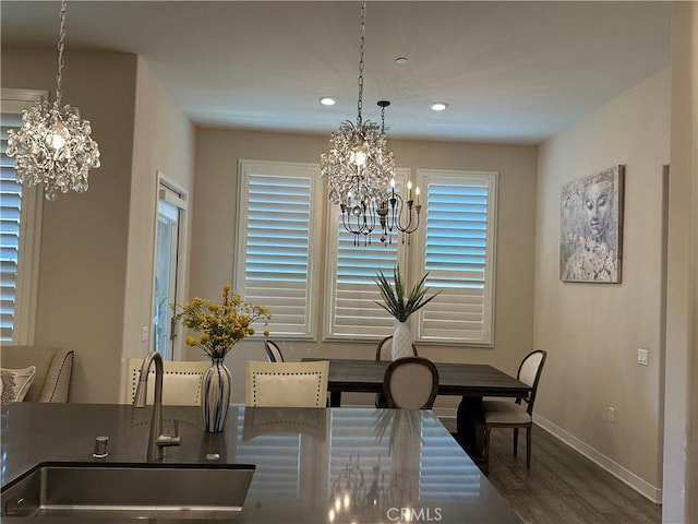 227 Carlow, Irvine, CA 92618 - dining room with a chandelier, wood finished floors, and recessed lighting