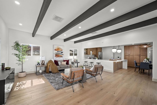 6863 Tanglewood Rd, San Diego, CA 92111 - living room with beam ceiling, light wood-type flooring, and recessed lighting