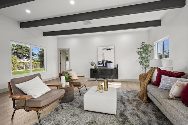 6863 Tanglewood Rd, San Diego, CA 92111 - living room with beam ceiling, wood finished floors, and recessed lighting