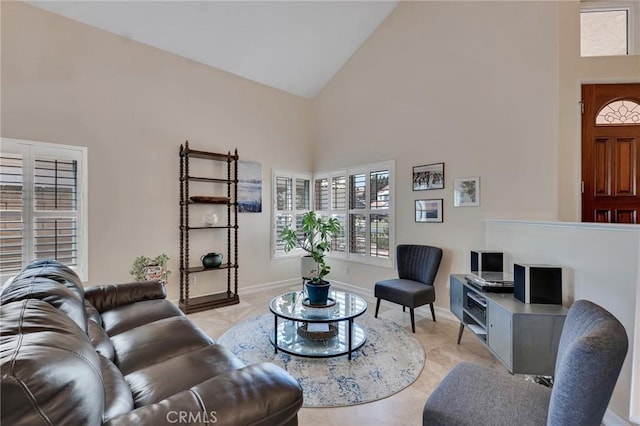 15736 Milne Cir, Moorpark, CA 93021 - living room with high vaulted ceiling and baseboards