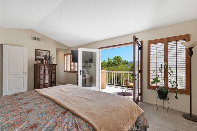 15736 Milne Cir, Moorpark, CA 93021 - bedroom with access to outside, vaulted ceiling, and carpet flooring