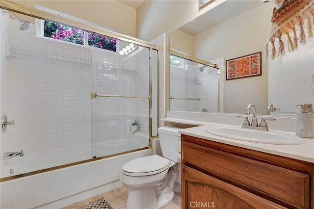 15736 Milne Cir, Moorpark, CA 93021 - full bathroom with healthy amount of natural light, vanity, bath / shower combo with glass door, and tile patterned flooring