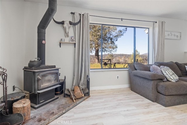 33030 Rd 233, North Fork, CA 93643 - living area with a wood stove and wood finished floors