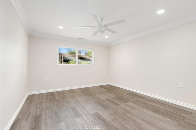 3034 Via Vis Unit A, Laguna Woods, CA 92637 - empty room with crown molding, light wood-type flooring, a ceiling fan, and recessed lighting