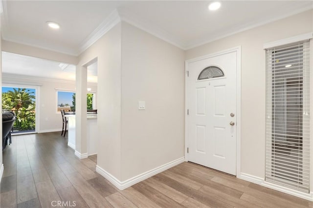 3034 Via Vis Unit A, Laguna Woods, CA 92637 - foyer entrance with crown molding, wood finished floors, and recessed lighting