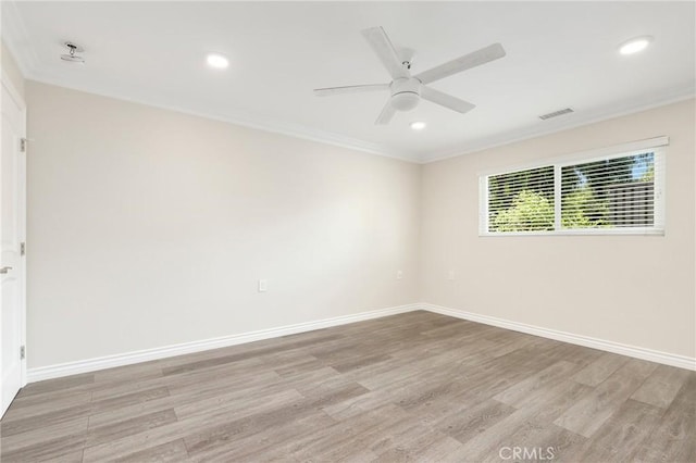 3034 Via Vis Unit A, Laguna Woods, CA 92637 - unfurnished room with ornamental molding, light wood-type flooring, ceiling fan, and recessed lighting