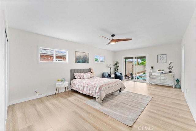 16627 E Greenhaven St, Covina, CA 91722 - bedroom with access to outside, light wood-style flooring, and a ceiling fan