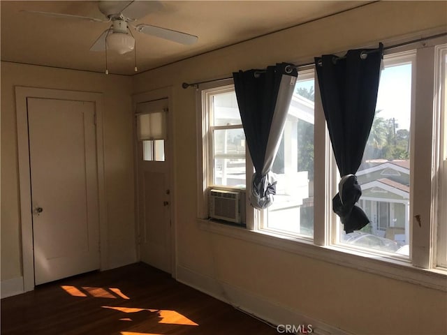 254 E Glenarm St, Pasadena, CA 91106 - entrance foyer featuring cooling unit, dark wood-style floors, and ceiling fan