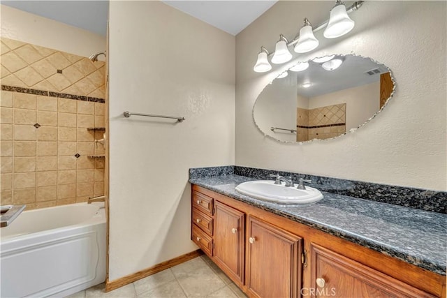 2528 Key Ct, Lancaster, CA 93536 - bathroom with vanity, tile patterned floors, and shower / tub combination