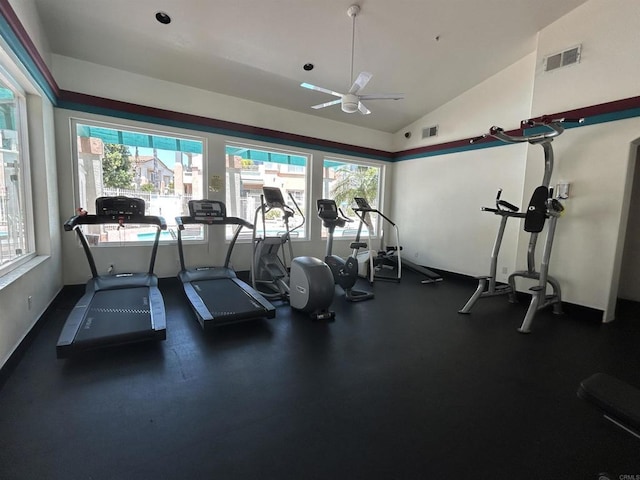 11422 Via Rancho San Diego Unit 84, El Cajon, CA 92019 - exercise room with plenty of natural light, lofted ceiling, and ceiling fan