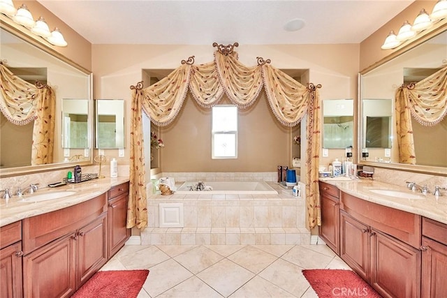1482 Fergus, Claremont, CA 91711 - full bath with two vanities, a garden tub, and tile patterned flooring