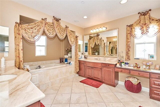1482 Fergus, Claremont, CA 91711 - full bath featuring a garden tub, two vanities, tile patterned flooring, and recessed lighting