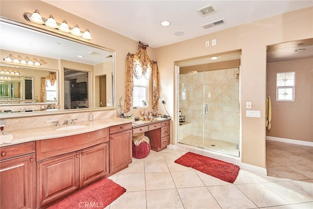 1482 Fergus, Claremont, CA 91711 - bathroom with a shower stall, vanity, tile patterned flooring, and recessed lighting