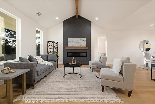 5500 Harrison Rd, Paradise, CA 95969 - living room featuring light wood-style floors, a large fireplace, and recessed lighting