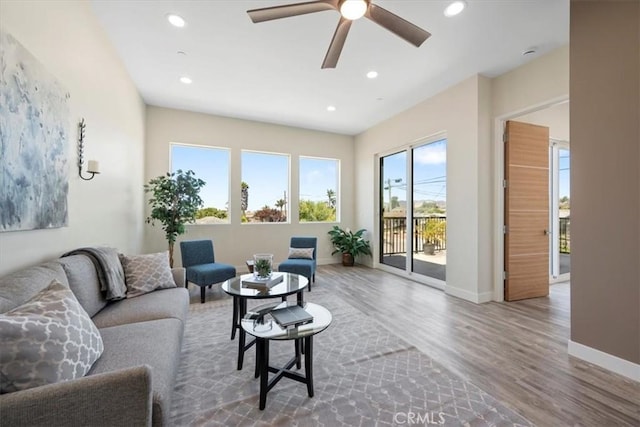 1296 Saratoga Ave, Grover Beach, CA 93433 - living room with wood finished floors, recessed lighting, and ceiling fan