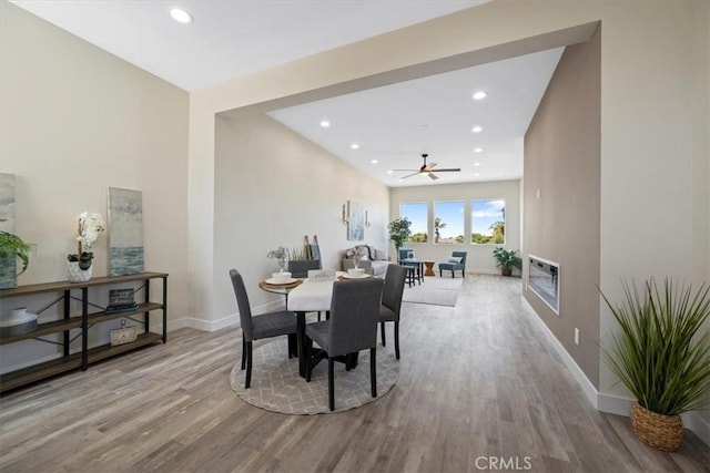 1296 Saratoga Ave, Grover Beach, CA 93433 - dining room with wood finished floors, ceiling fan, and recessed lighting