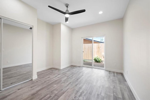 1296 Saratoga Ave, Grover Beach, CA 93433 - empty room with wood finished floors, ceiling fan, and recessed lighting