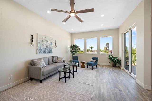 1296 Saratoga Ave, Grover Beach, CA 93433 - living area with plenty of natural light, wood finished floors, recessed lighting, and ceiling fan