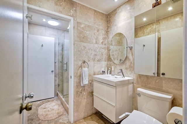 6548 Camino Del Parque, Carlsbad, CA 92011 - bathroom with tile walls, a shower stall, and vanity