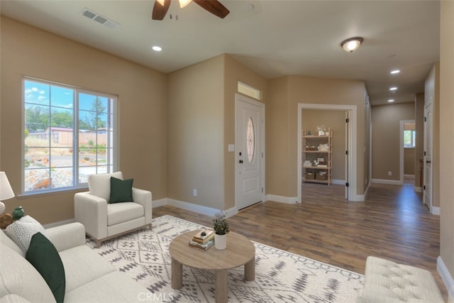 1910 Crandall Way, Paradise, CA 95969 - living room with a ceiling fan, wood finished floors, and recessed lighting