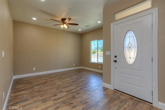 1910 Crandall Way, Paradise, CA 95969 - entryway with wood finished floors, ceiling fan, and recessed lighting