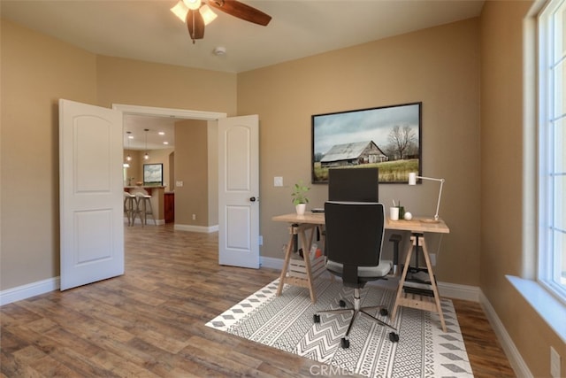 1910 Crandall Way, Paradise, CA 95969 - office area featuring a ceiling fan and wood finished floors