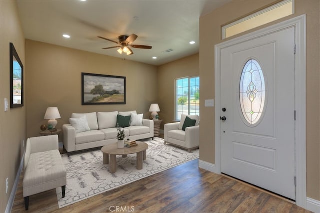 1910 Crandall Way, Paradise, CA 95969 - entryway featuring wood finished floors, a ceiling fan, and recessed lighting