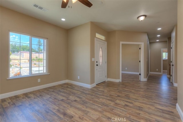 1910 Crandall Way, Paradise, CA 95969 - unfurnished room with wood finished floors, a ceiling fan, and recessed lighting