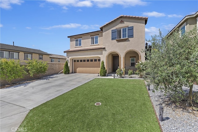 24329 Red Spruce Ave, Murrieta, CA 92562 - mediterranean / spanish house featuring stucco siding, a garage, a tiled roof, and driveway