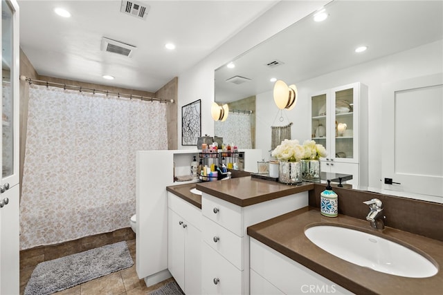 28536 Paseo Diana, San Juan Capistrano, CA 92675 - full bathroom with vanity, curtained shower, recessed lighting, and tile patterned floors