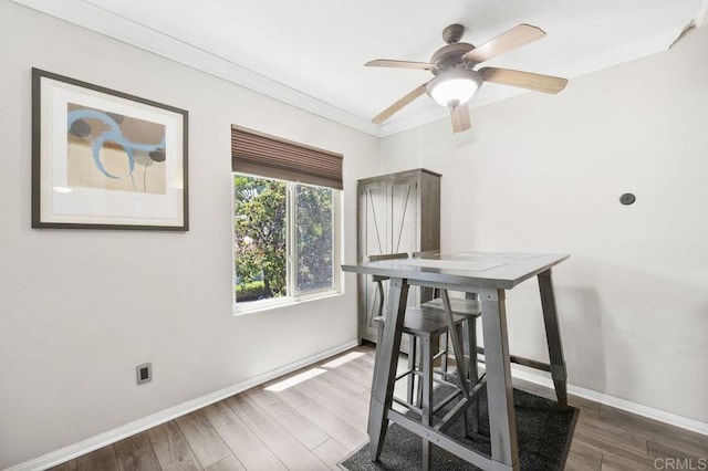 1240 N Broadway Unit 30, Escondido, CA 92026 - dining room with ornamental molding, wood finished floors, and ceiling fan