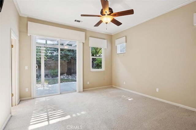 1044 Sleepy Hollow Rd, Paso Robles, CA 93446 - empty room with healthy amount of natural light, carpet, ornamental molding, and a ceiling fan