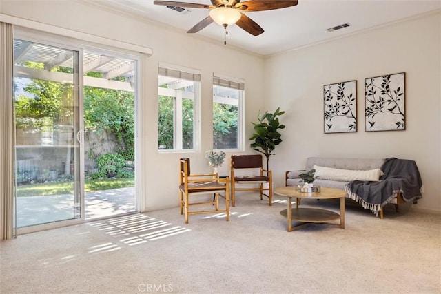 1044 Sleepy Hollow Rd, Paso Robles, CA 93446 - sitting room with crown molding, carpet, and ceiling fan