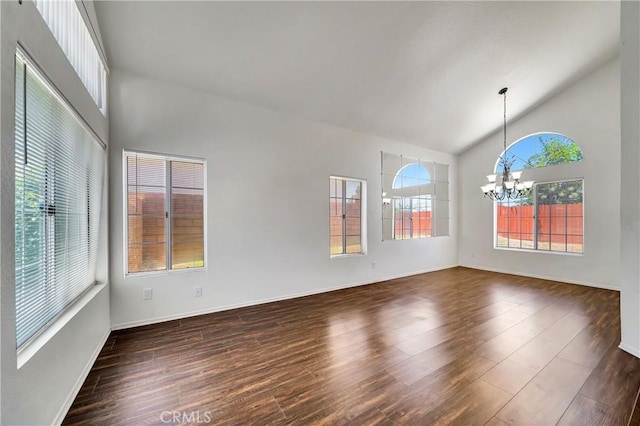 3115 Crowne Dr, Palmdale, CA 93551 - unfurnished room featuring a chandelier, dark wood-style floors, and high vaulted ceiling