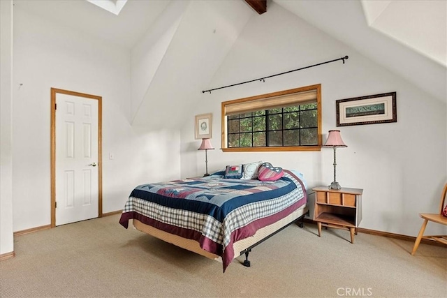 21658 W Buckthorne Dr, Cedarpines Park, CA 92322 - bedroom with carpet flooring, beamed ceiling, and high vaulted ceiling